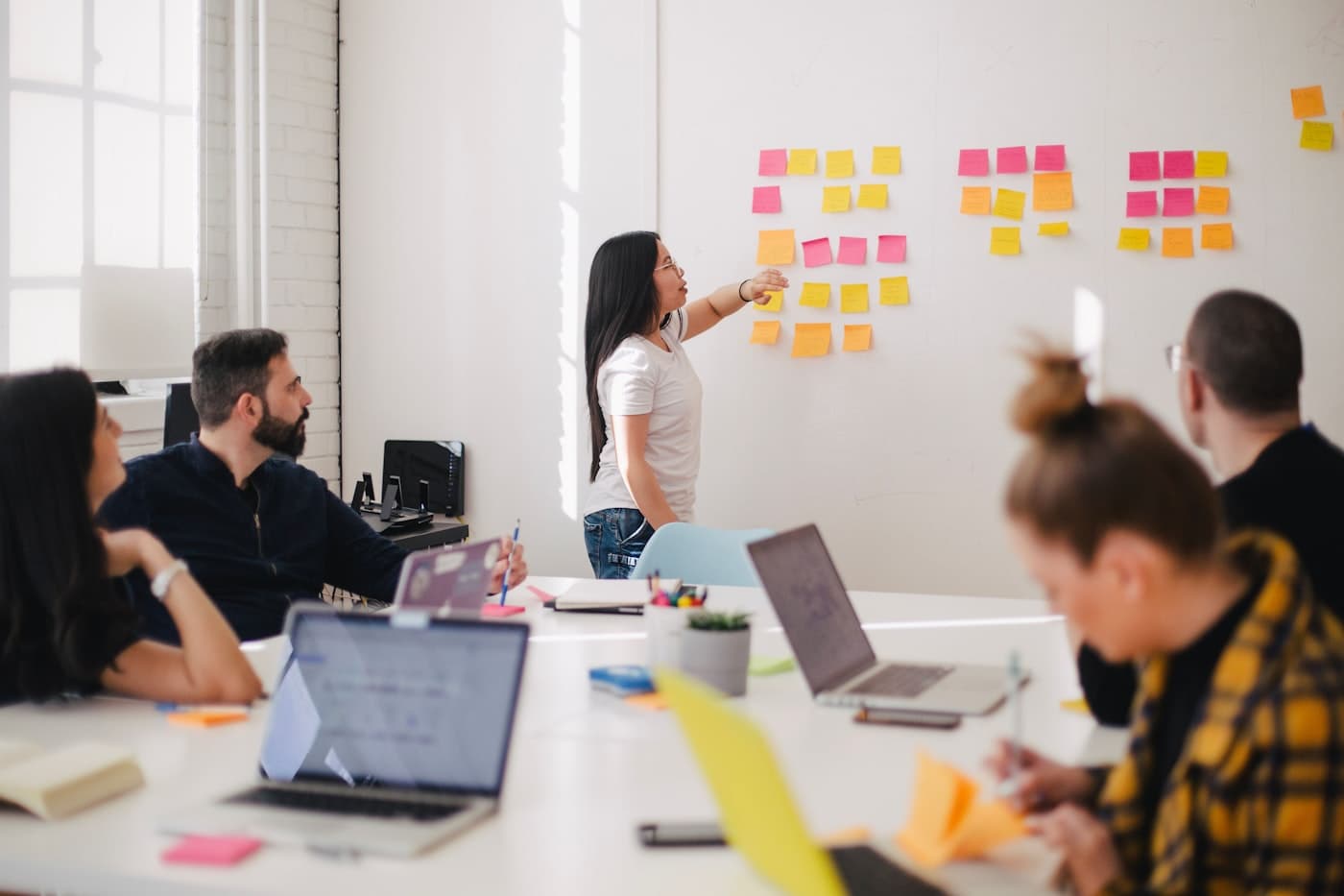Marketing team reviewing website traffic and lead generation